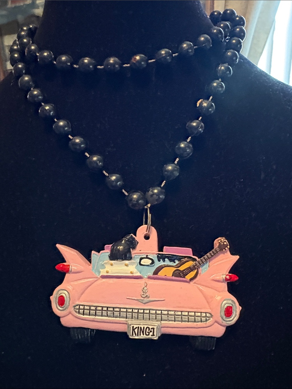 Rock & Roll Retro Car Pendant Necklace  featuring a Pink  Cadillac